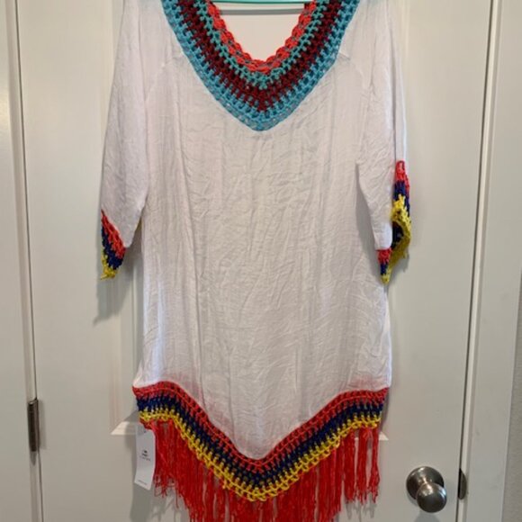 White Cover Up with Rainbow Crochet Trim - Cupshe - Picture 4 of 6